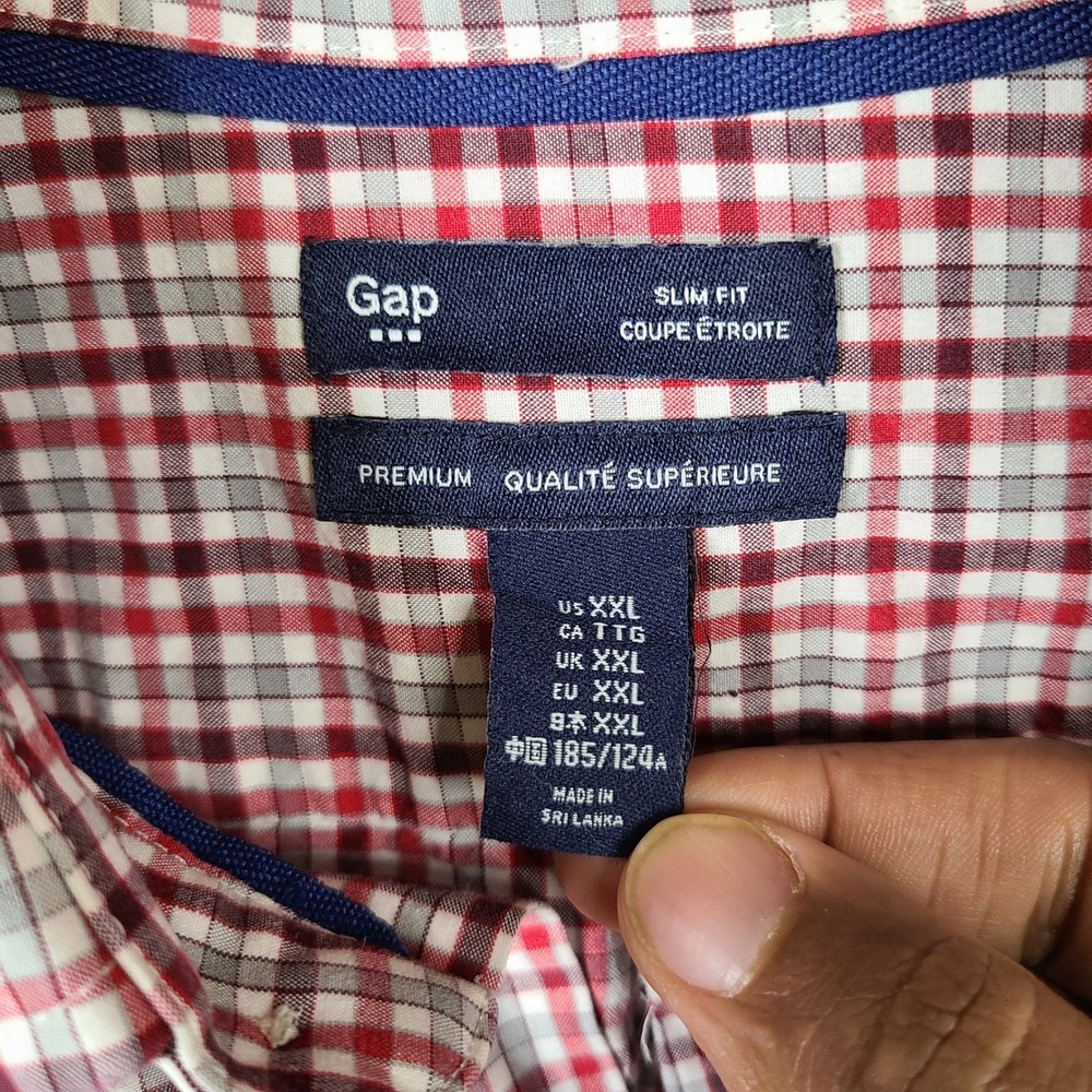 GAP Shirt‎ Mens XXL Red Plaid Slim Fit Long Sleeve Button Down Premium Cotton - Picture 4 of 10